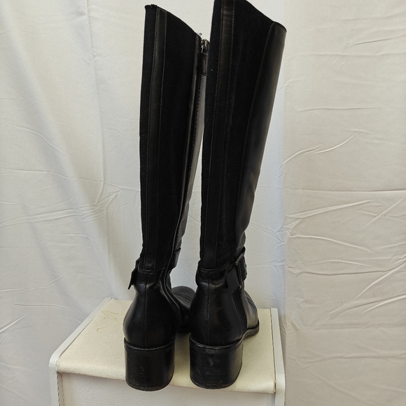 Aquatalia Jessa Black Leather Riding Boot Black Leather Stretch  Boot Size 8 - Picture 9 of 13